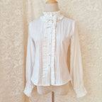 Winter Cotton Lolita Blouse White Long Sleeve Stand Collar Shirt - image 1