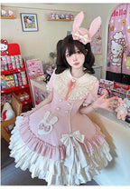 Creamy Bud - Old School Lolita OP Dress, Bunny Ear Heart Accent - image 8