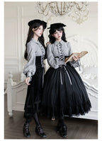 Dusk Moment - Classic Lolita Striped OP & Mermaid Dress Set, Fishbone Waist - image 14