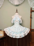 Vintage Polka Dot Lolita Halter Blue OP Dress and Accessories - image 2