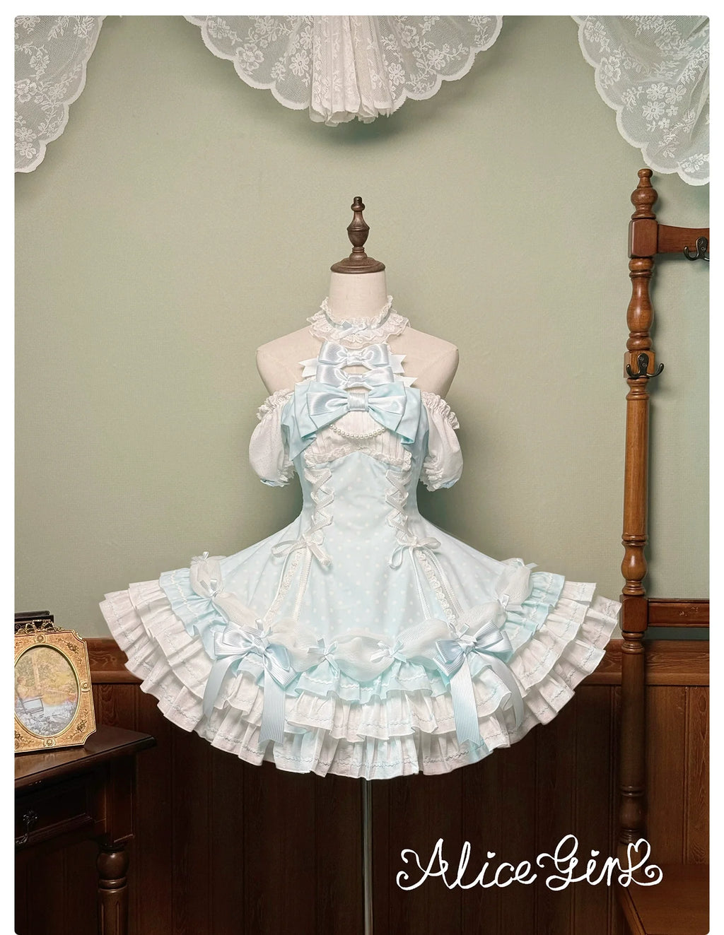 Old School Lolita Halter Neck OP Dress, Polka Dot Accent - image 3