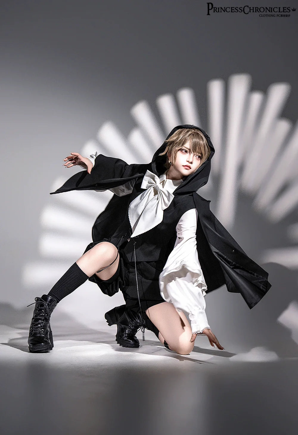 Rabbit Feather - Black Ouji Lolita Vest Shorts Suit Prince Cloak Set - image 16
