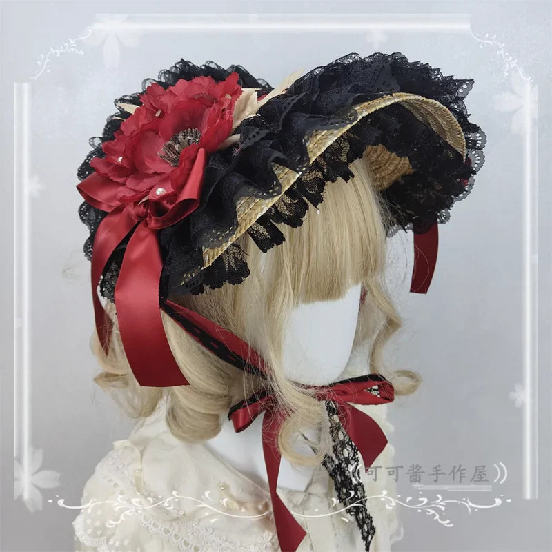 Country Lace Flower Lolita Bonnet, Multicolor - image 7