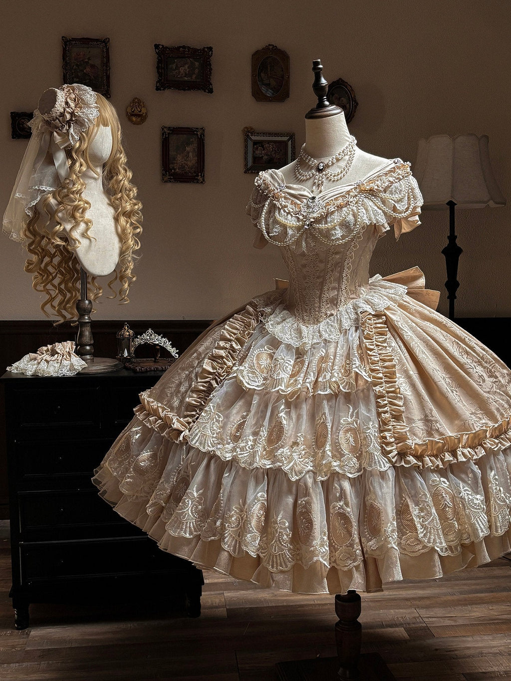 Bourbon Rose Ivory Fan Lace Embroidery Classic Lolita OP Dress - image 6
