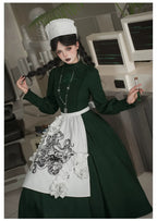 Abyss Clinic - Gothic Lolita Green Dress Set, Embroidery Accent - image 23