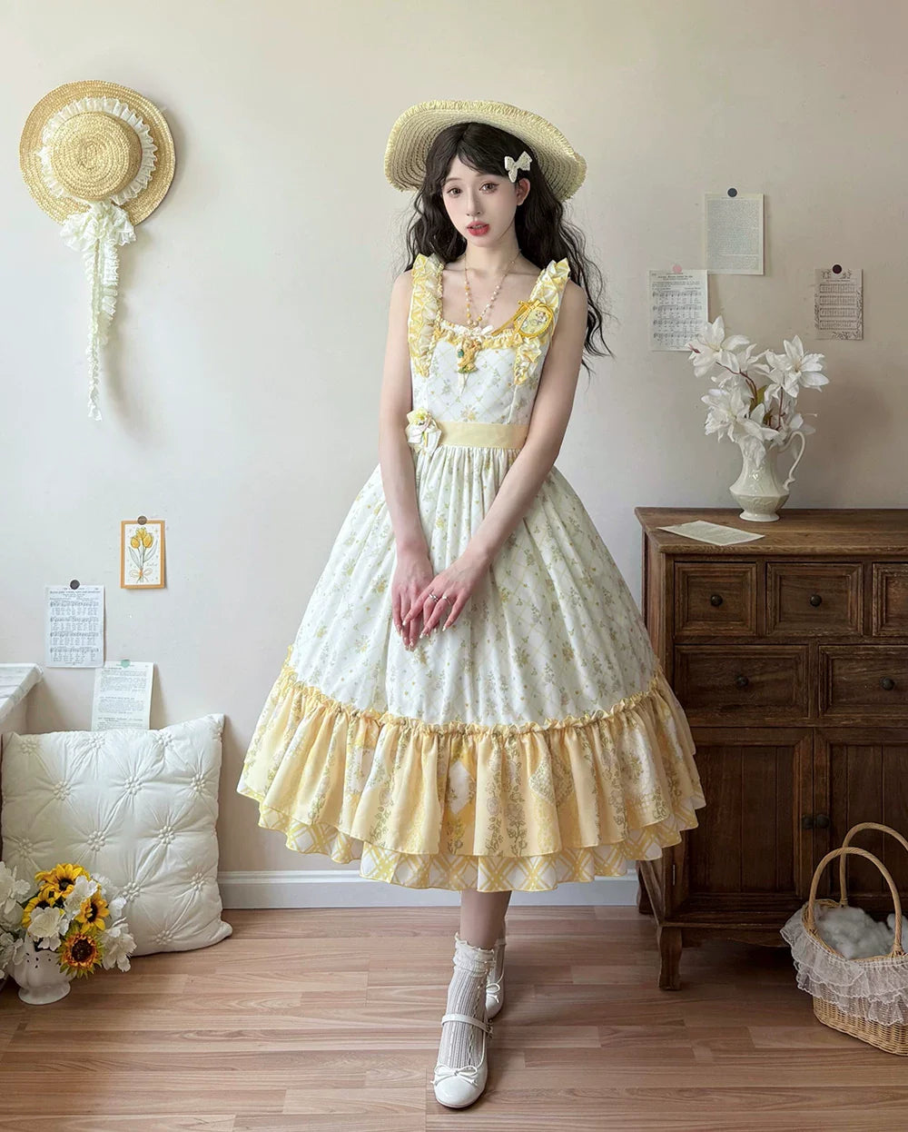 Patchwork Garden 2.0 - Classic Lolita Floral Print JSK Dress, Side Pockets - image 12