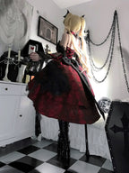 Rose Blood - Black Red Gothic Lolita JSK Jacquard Court Dress - image 14