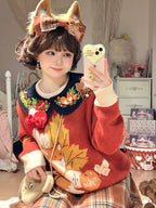 Chubby Fox in the Forest - Kawaii Lolita Accessories Knitted Fox Scarf Embroidered Faux Collar - image 8