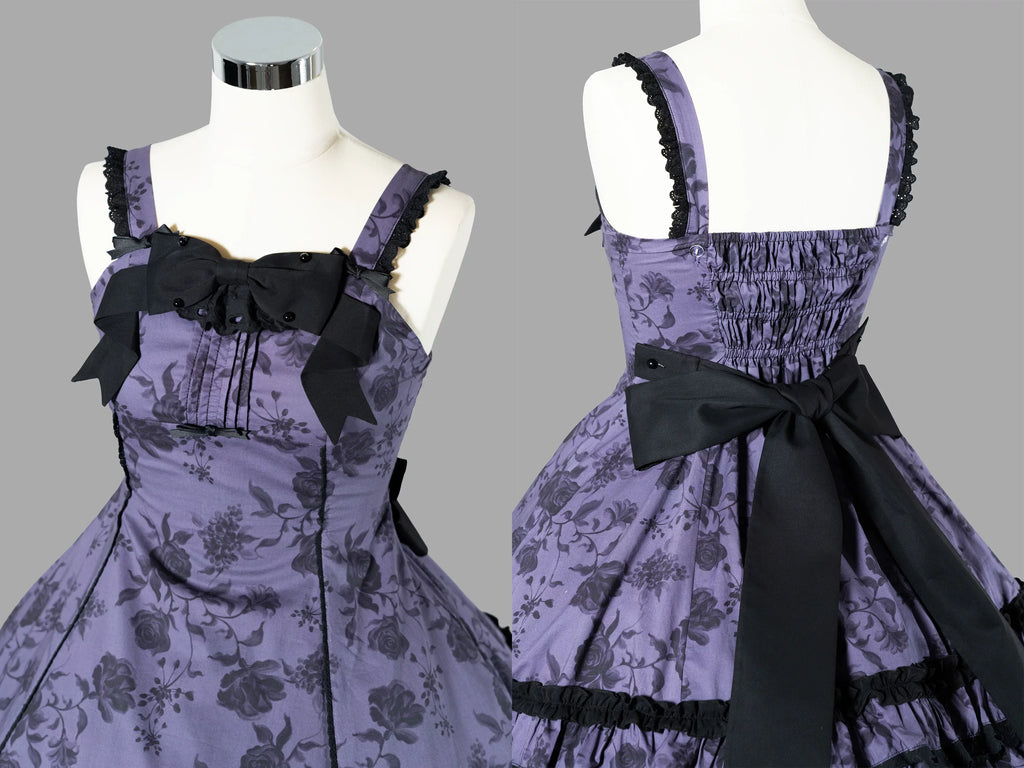 Bliss Bouquet - Cotton Old School Lolita Dress, Rose Print and Layered Hem and Accessories - image 22