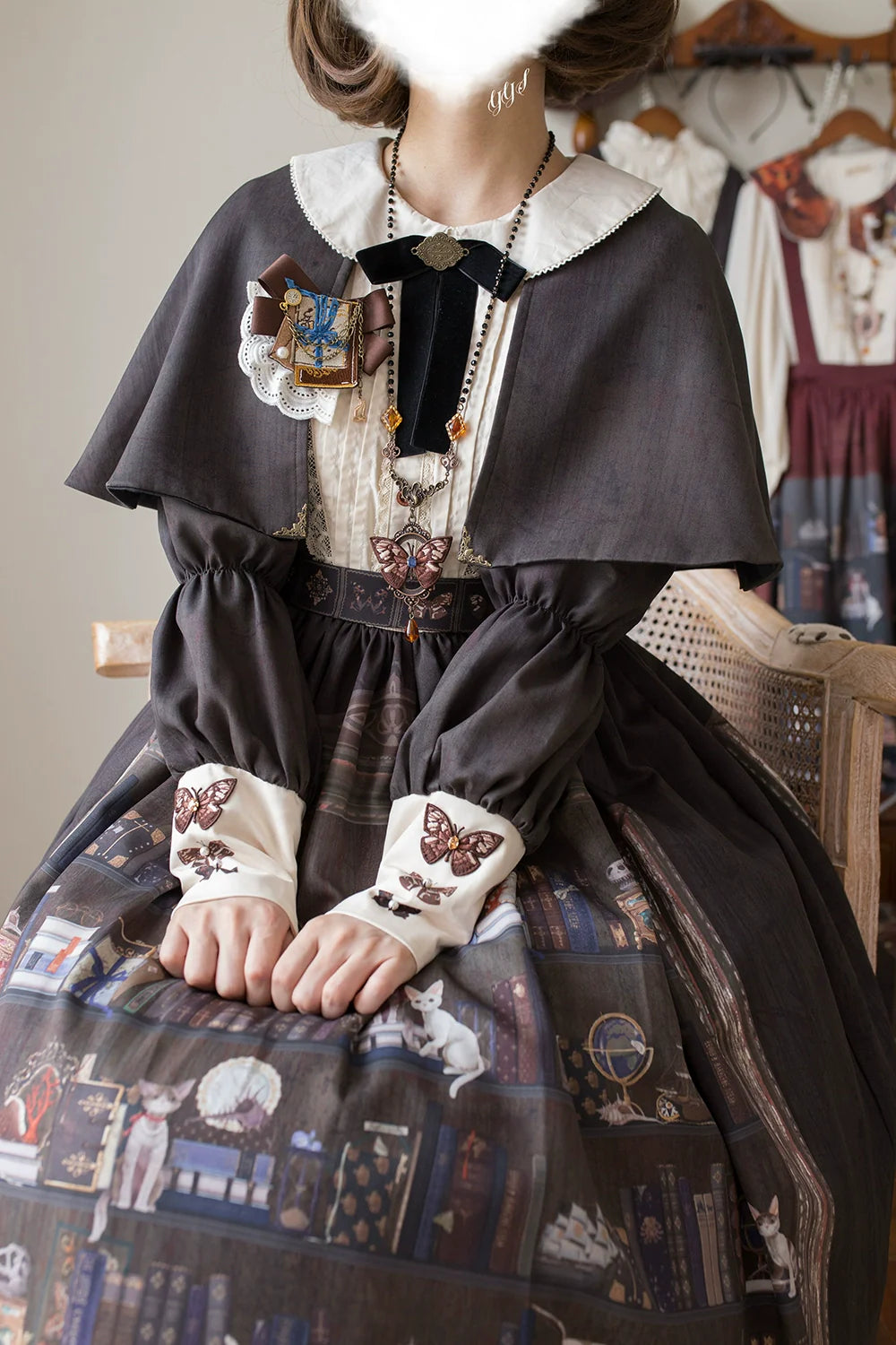 German Bookshelf - Classic Lolita OP Dress & Detachble Cape - image 21