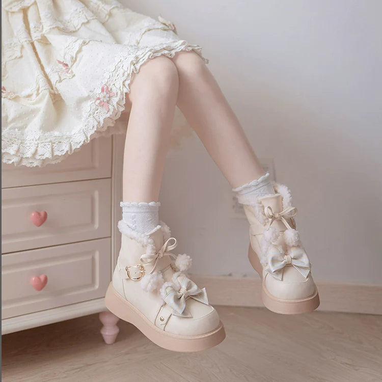Milk Bear - Winter Lolita Shoes Thick Sole Fleece Snow Boots - image 22