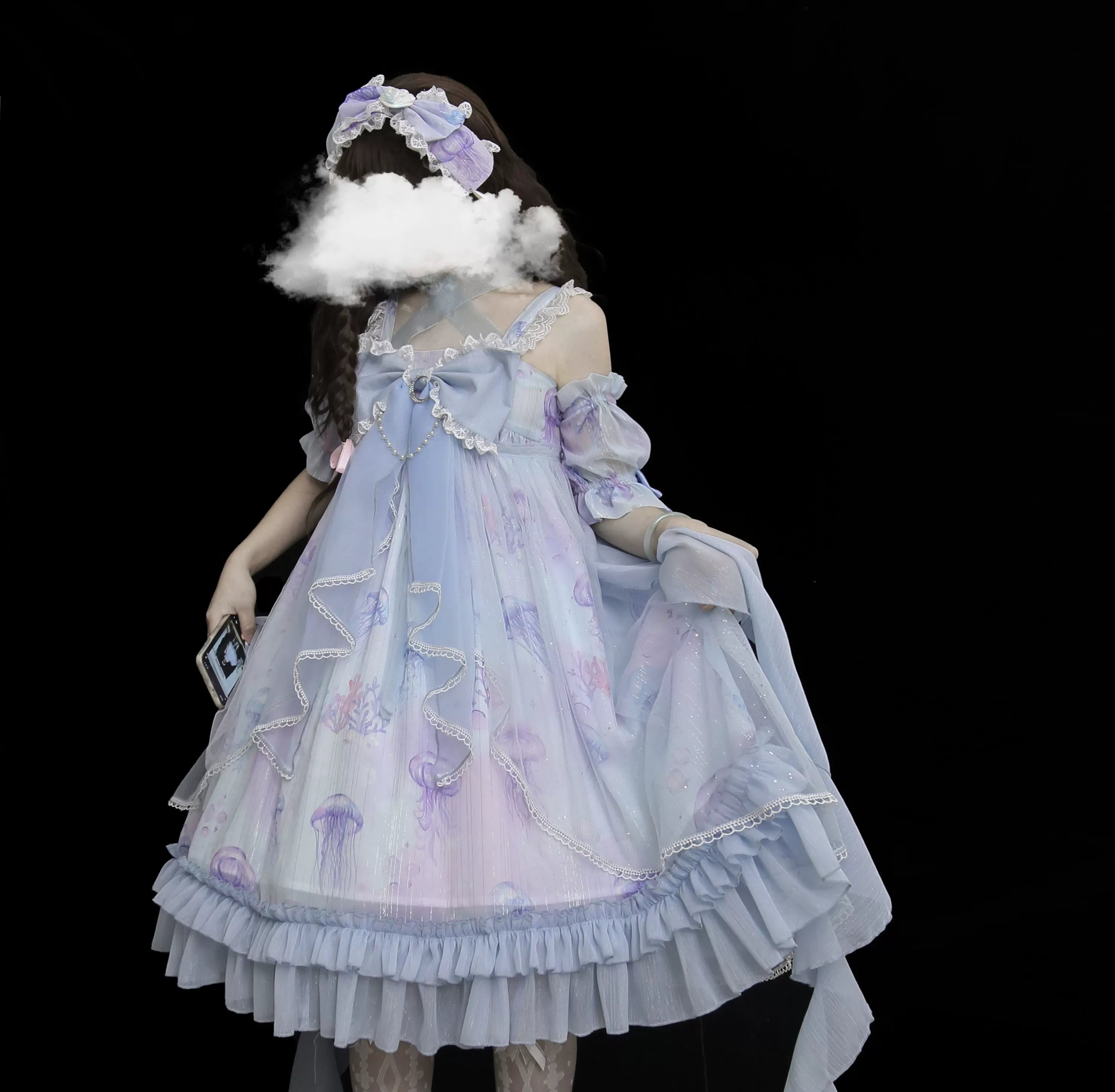 Coral Jellyfish - Sweet Lolita High-waist JSK Dress, Jellyfish & Coral Print and Accessories - image 55