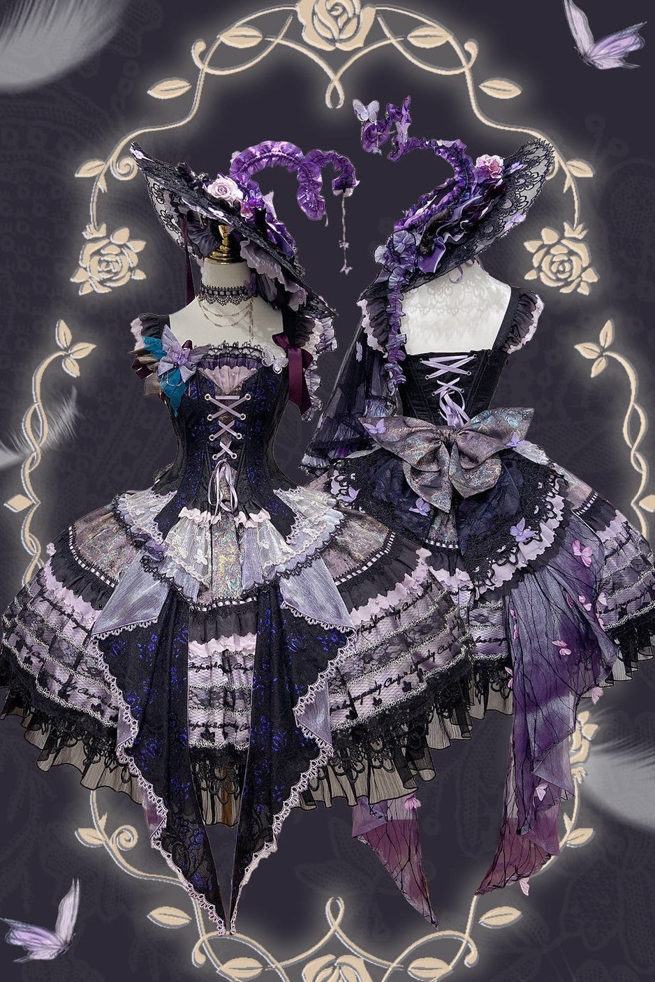 Purple Butterfly on Moonlight Night Gothic Lolita Corset Dress Set - image 1