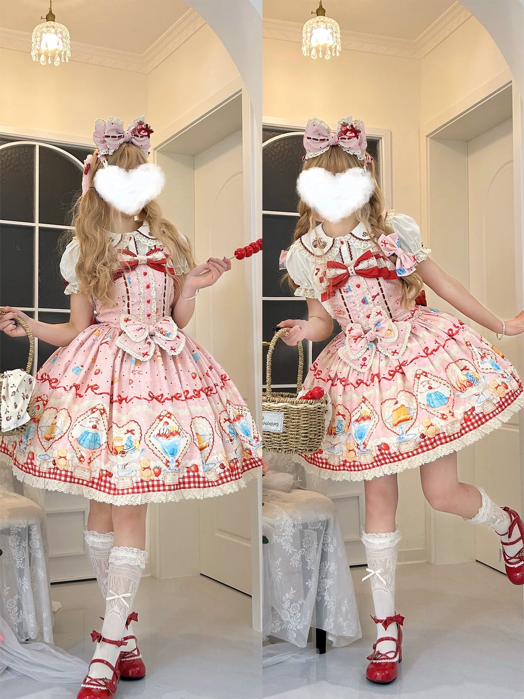 Showa Dessert Showcase - Kawaii Lolita JSK/Salopette Dress Suit, Pudding-Inspired - image 74