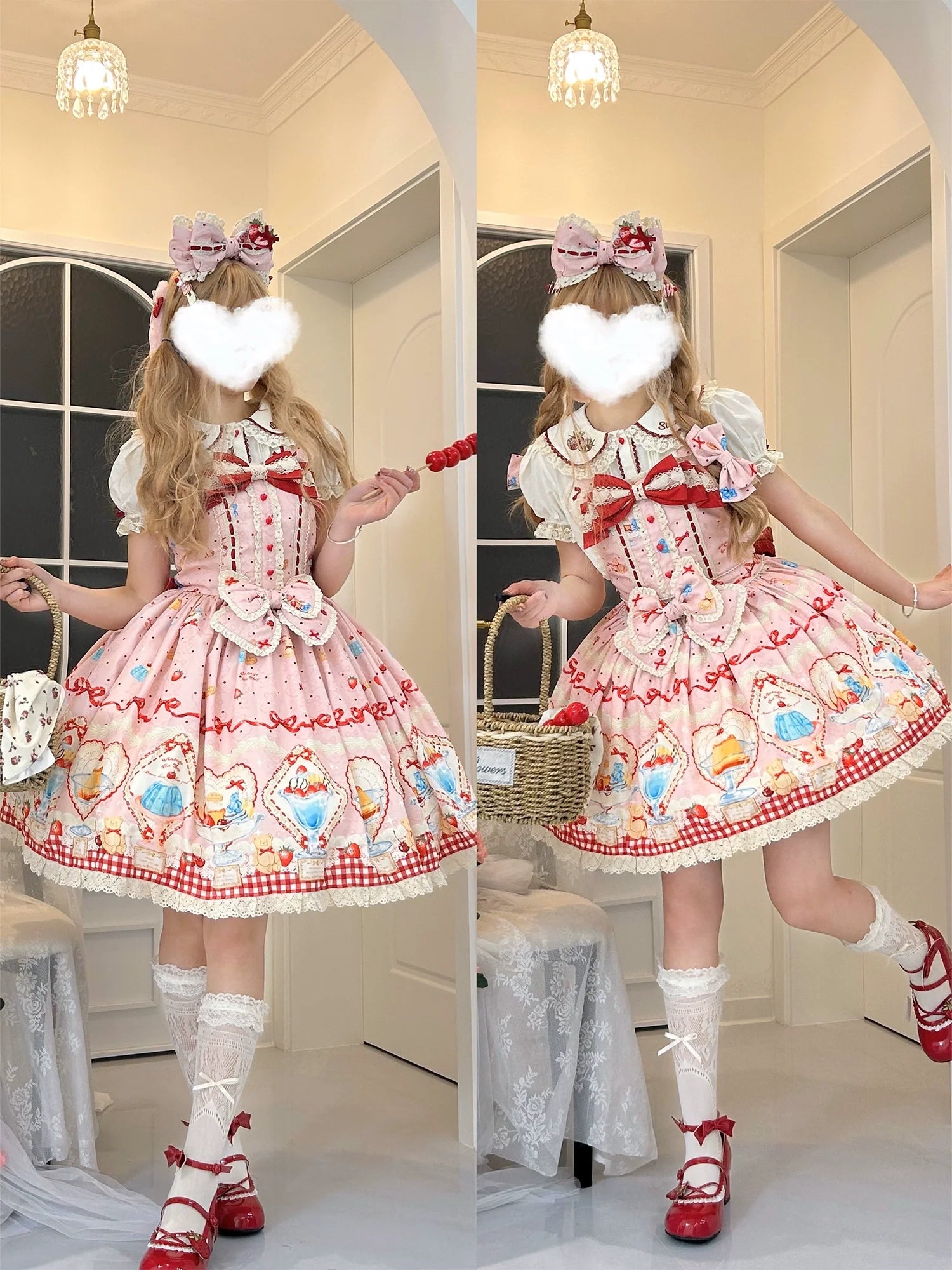 Showa Dessert Showcase - Kawaii Lolita JSK/Salopette Dress Suit, Pudding-Inspired - image 24