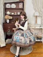 Coffee Bookshelf - Classic Lolita JSK and SK Set, Coffee Cup and Book Print - image 5