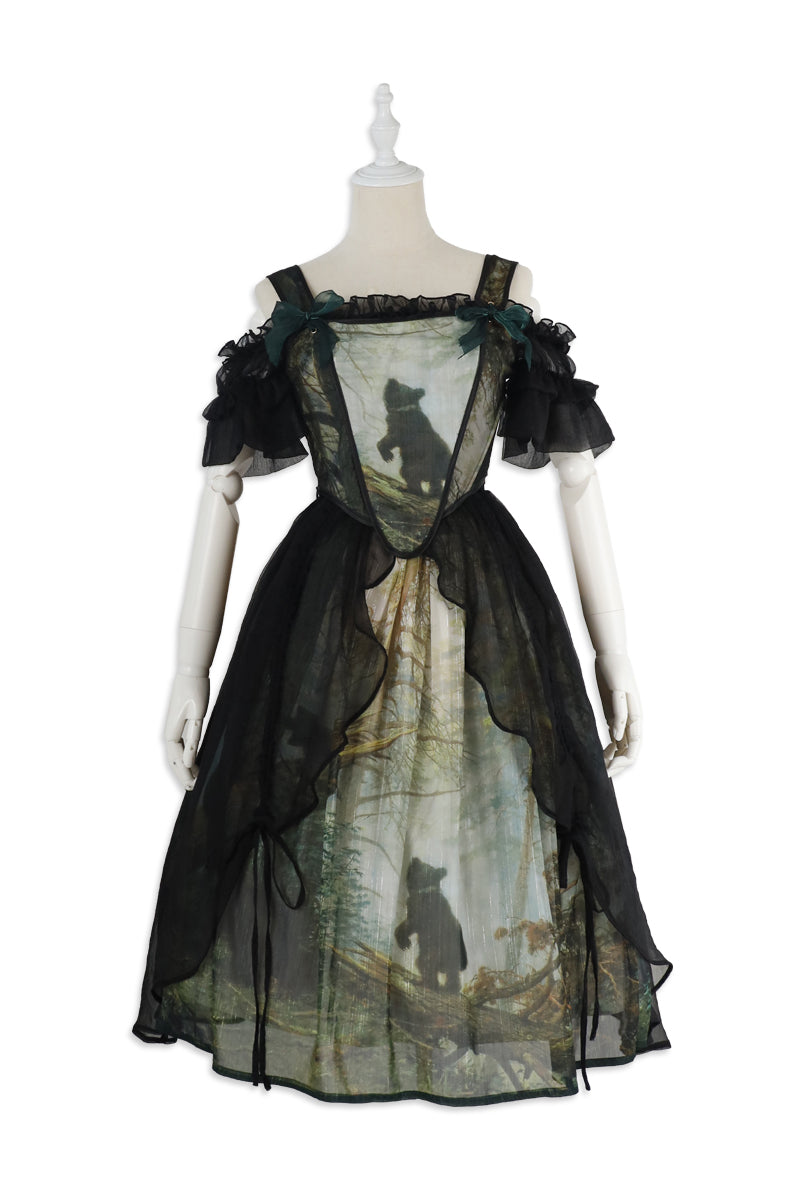 Cyan - Morning of Pine Forest - Elegant Lolita Bear Print Skirt - image 29
