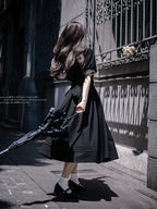 Thoughts - Vintage Black Lolita OP Dress with Square Neckline - image 14