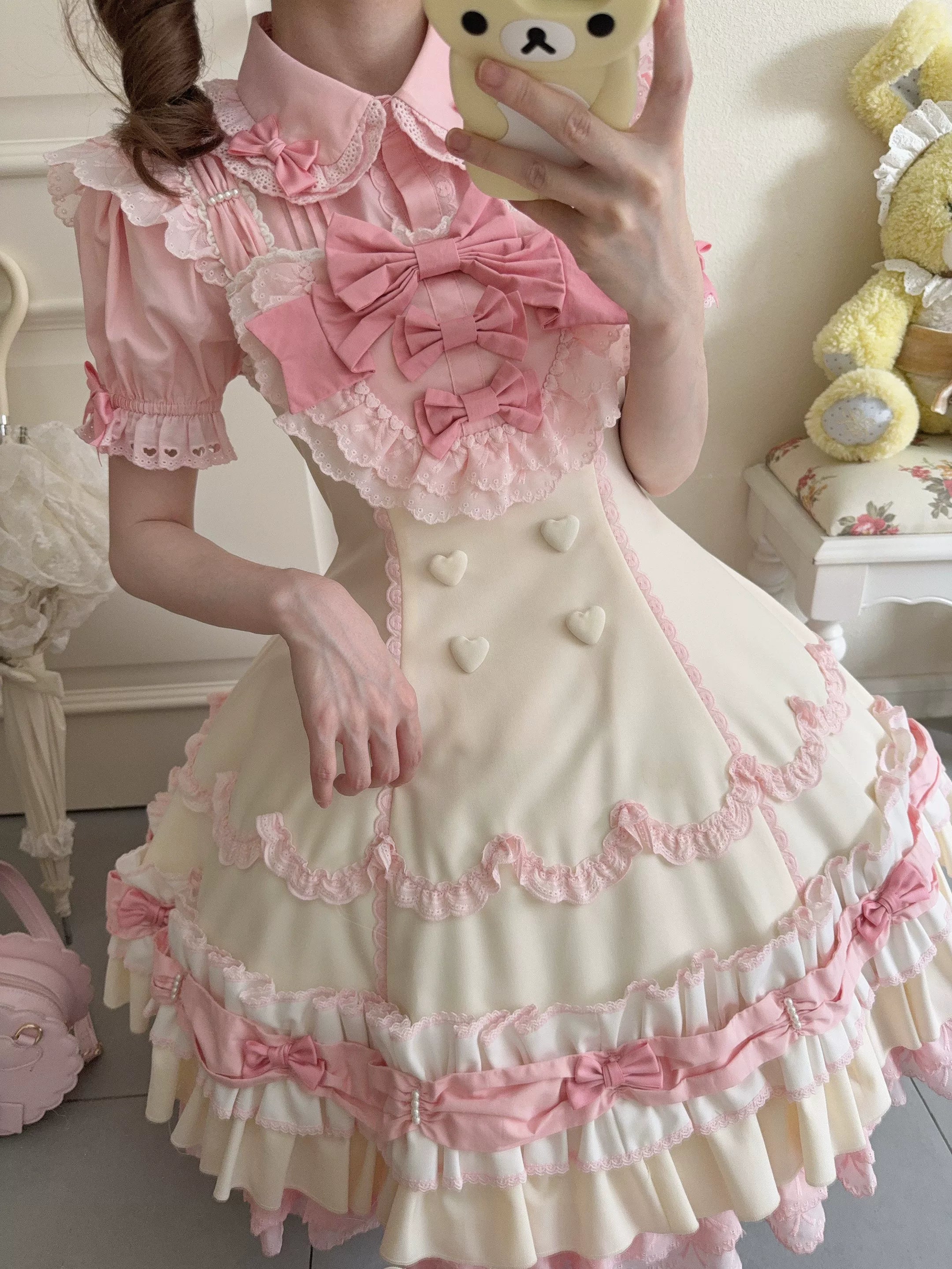 Cream Fondant Sweet Retro Six-Panel Lolita JSK and Accessories - image 3