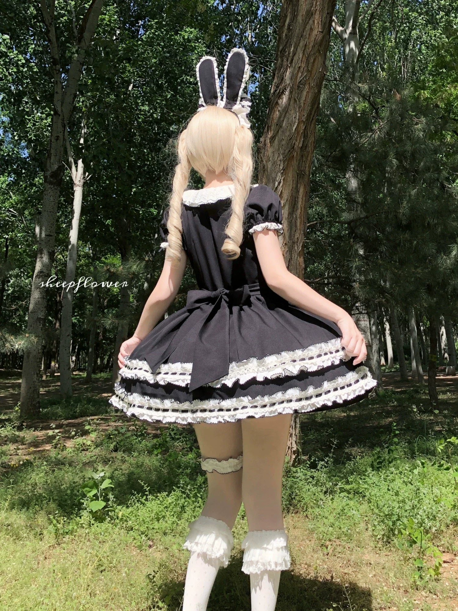 Coco Bunny - Cotton Old School Lolita OP Dress, Bunny Decoration and Accessories - image 4