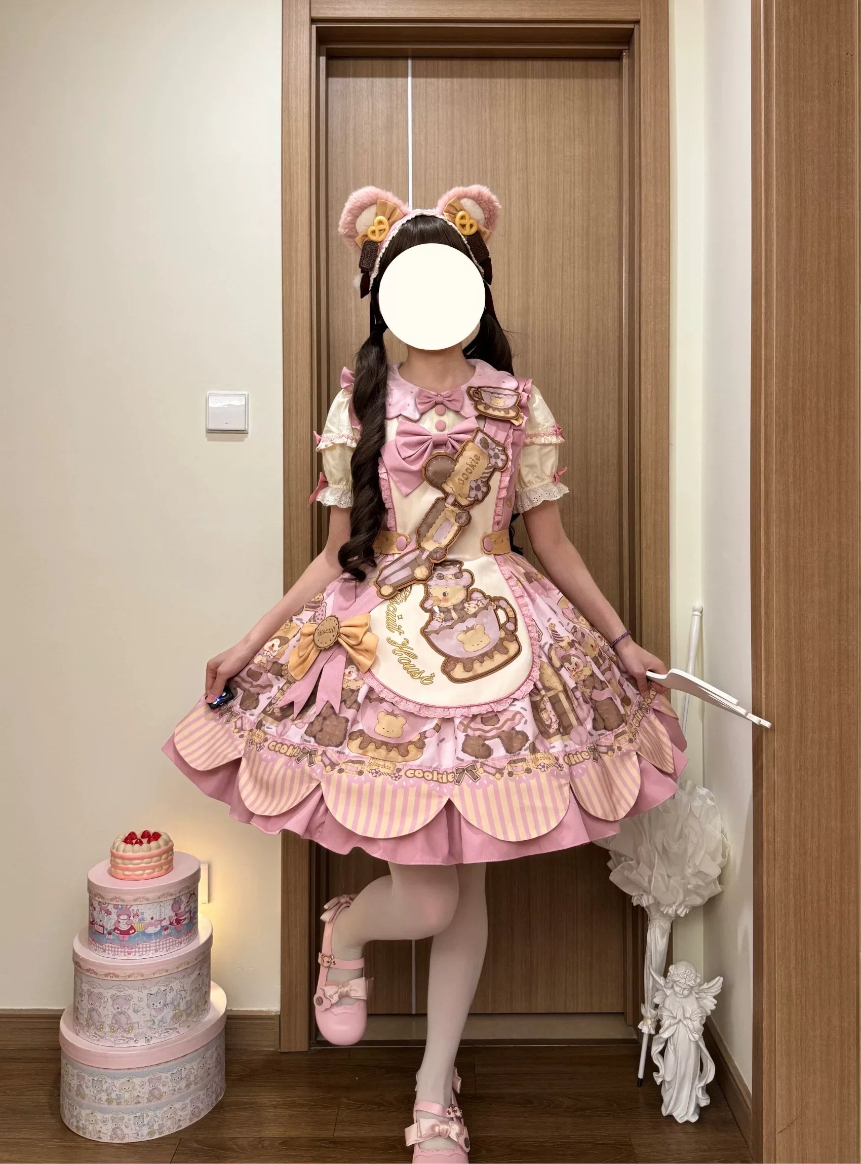 Bear Biscuit SP - Kawaii Lolita Bear Printed Dress Set with Bows - image 43