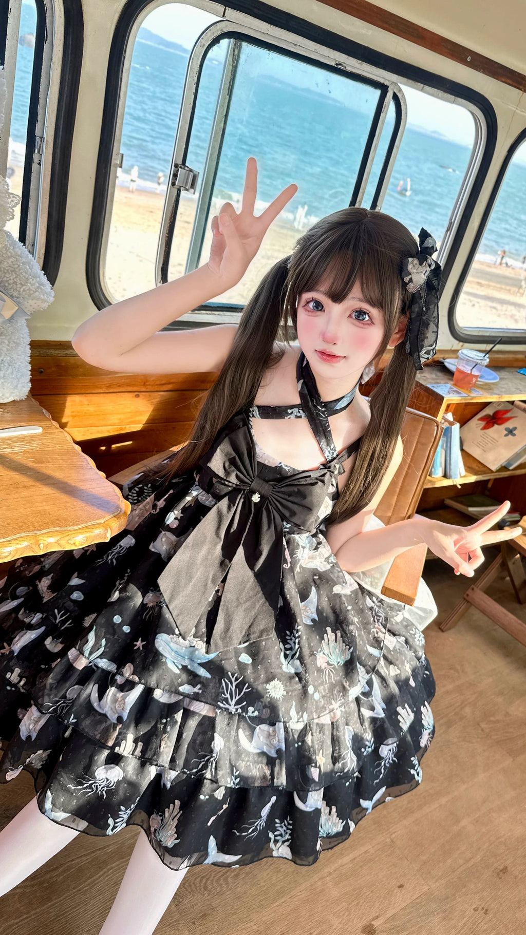 Ocean Sweetheart - Chiffon Sweet Lolita JSK Dress, Whale & Jellyfish Print - image 10