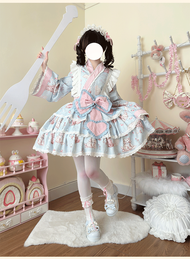 Showa Moe Bear - Plus Size Wa Lolita Dress Set Kawaii Lolita SK Suit - image 2