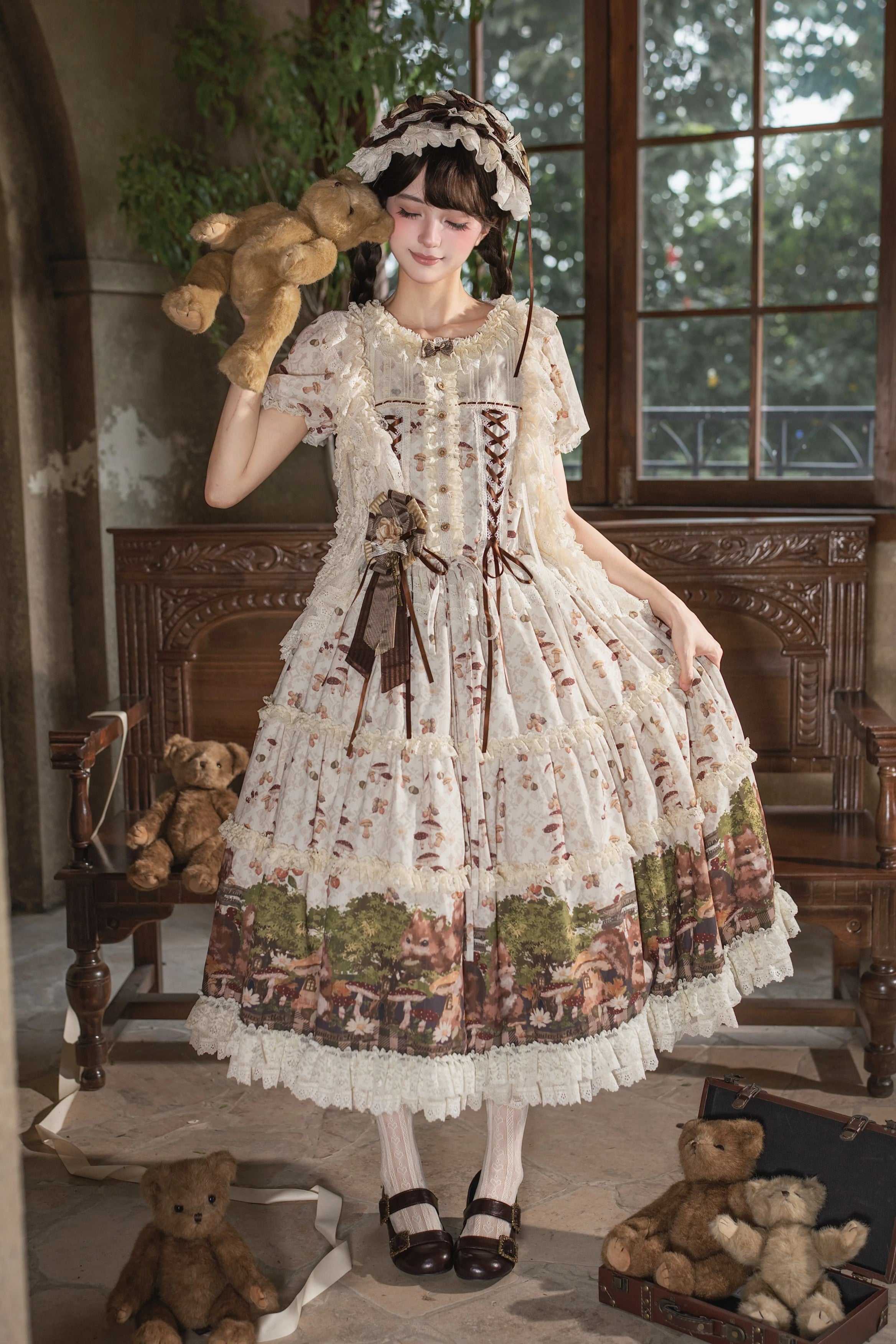 Squirrel Fairytale Cottage - Classic Lolita Long OP Dress and Accessories - image 2