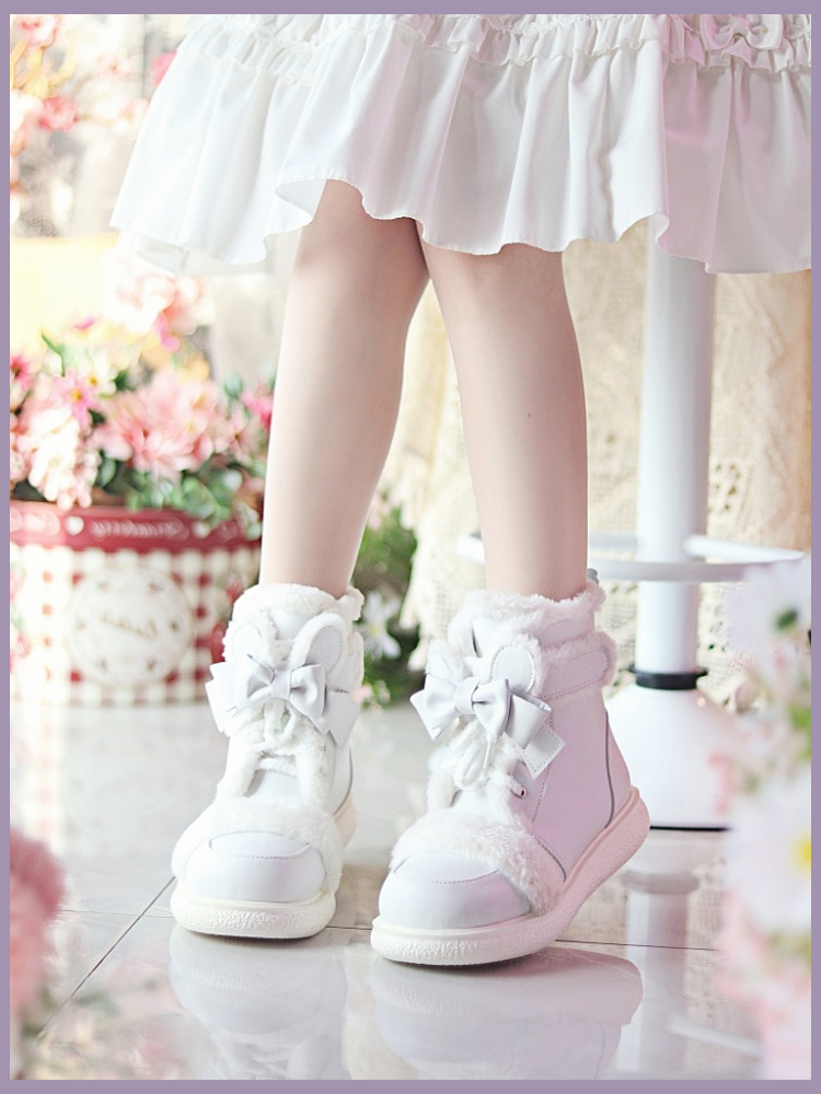 Bear Dada - Winter Kawaii Lolita Boots, Plush Accent - image 2