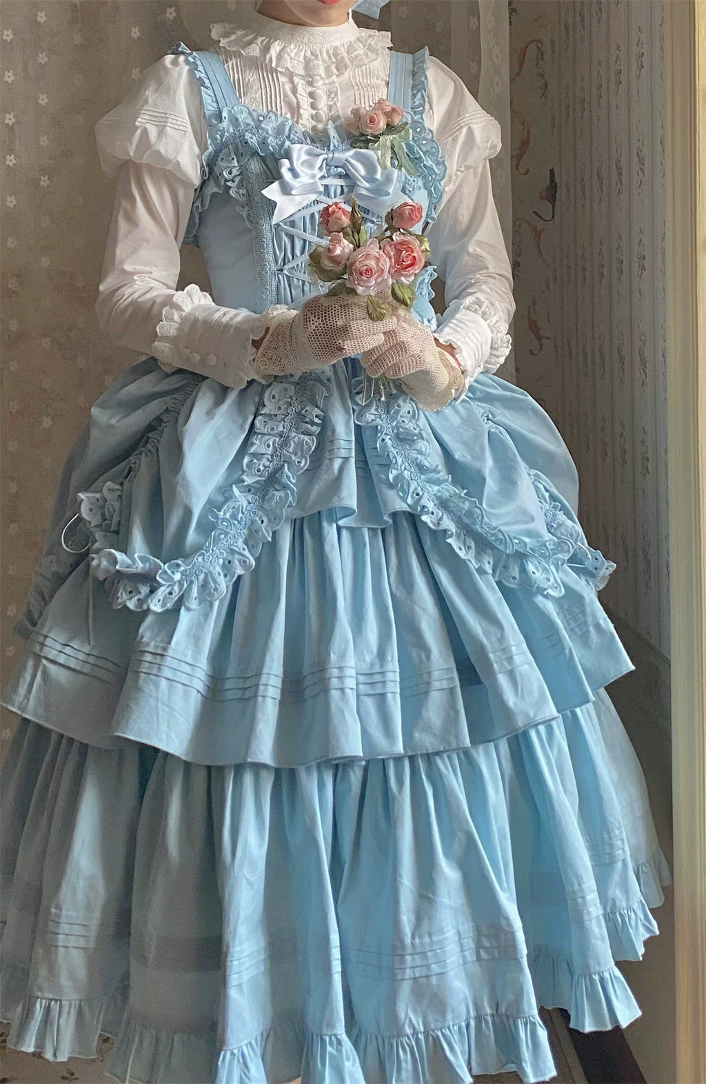 Cotton Gothic Lolita Long JSK, Drawn-up Hem - image 58