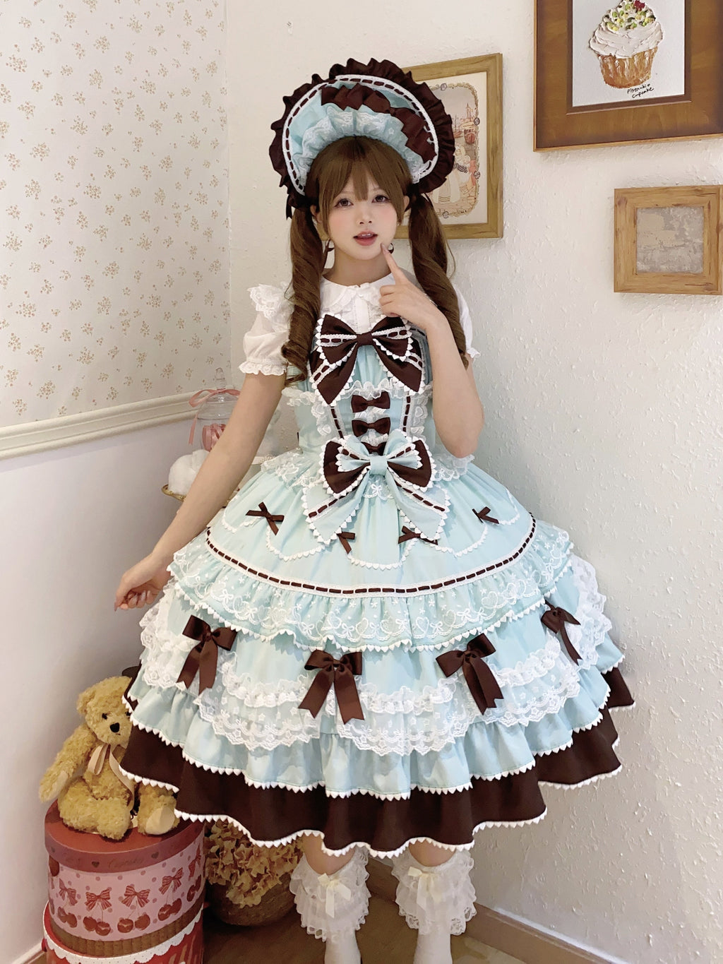 Fondant Cake - Summer Sweet Lolita JSK Dress, Tiered Ruffles and Bows - image 11