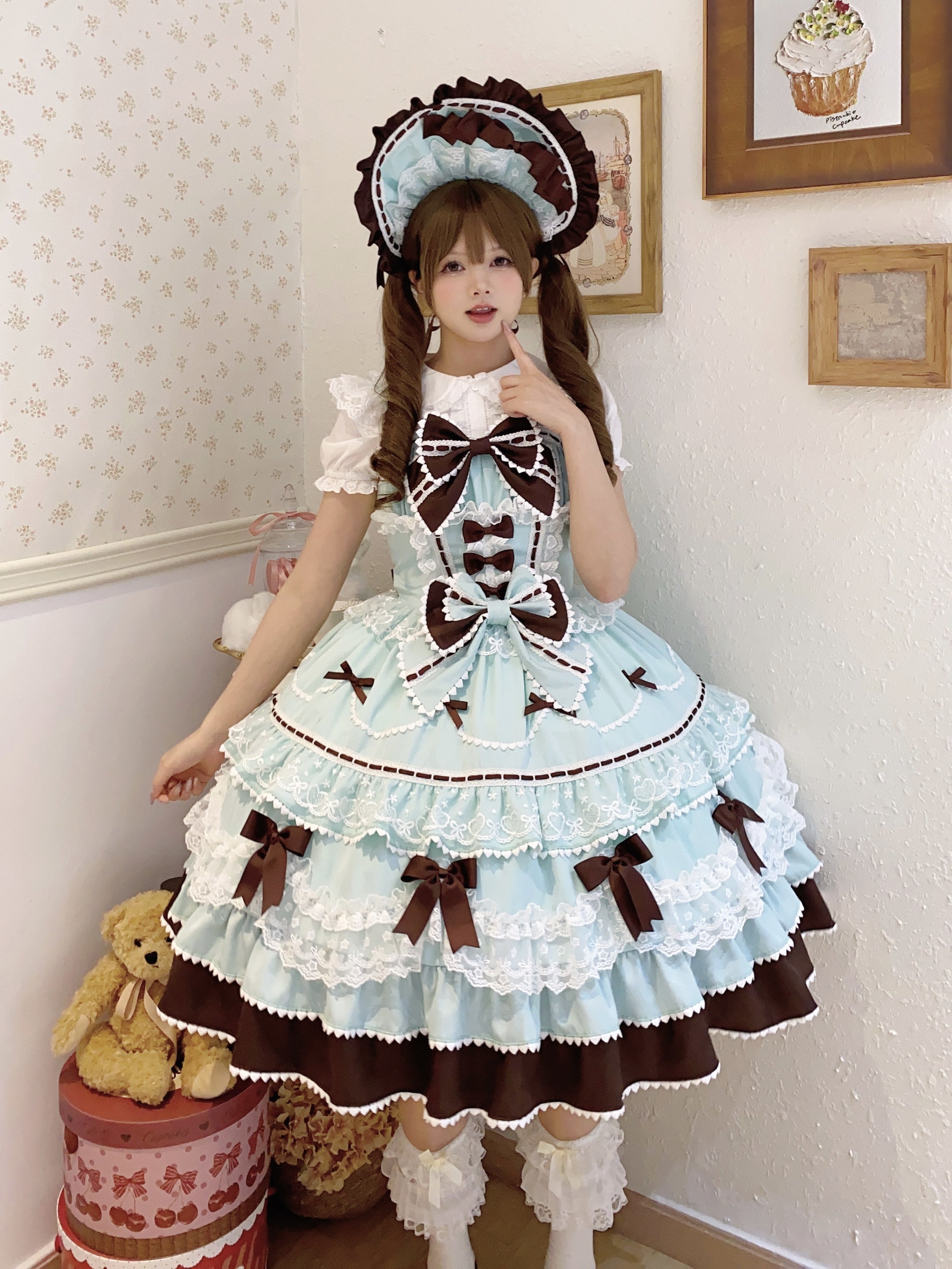 Fondant Cake - Summer Sweet Lolita JSK Dress, Tiered Ruffles and Bows - image 11