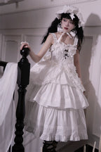 Cotton Gothic Lolita Long JSK, Drawn-up Hem - image 81