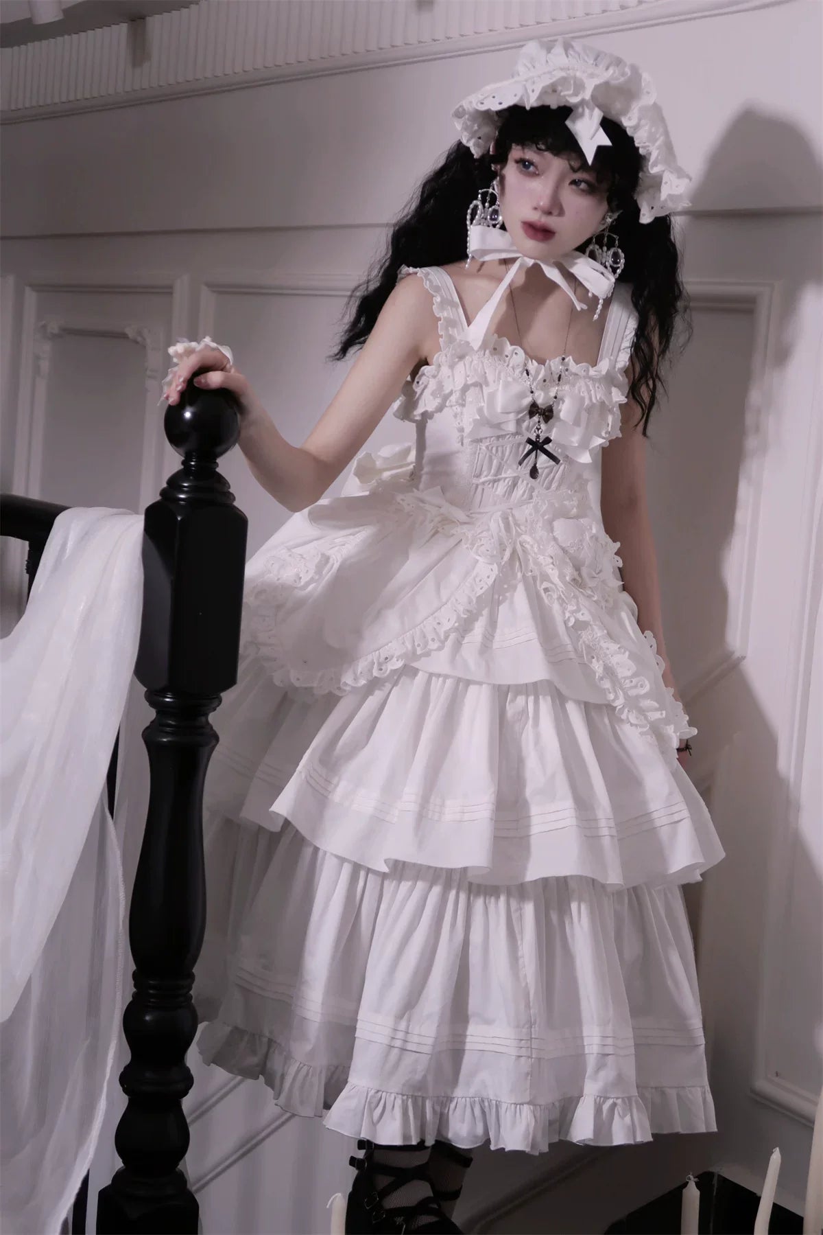 Cotton Gothic Lolita Long JSK, Drawn-up Hem - image 81