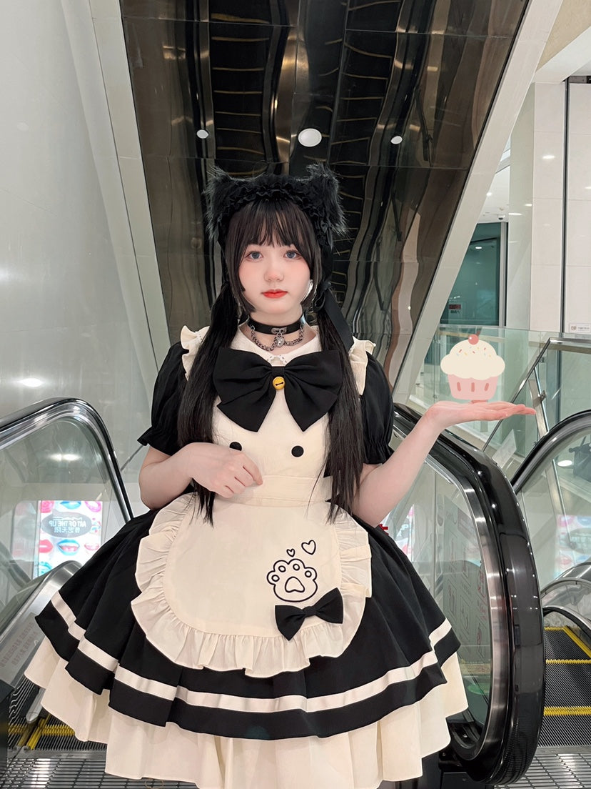 Cat Cafe - Maid Lolita OP dress with Detachable Bow and Apron - image 9