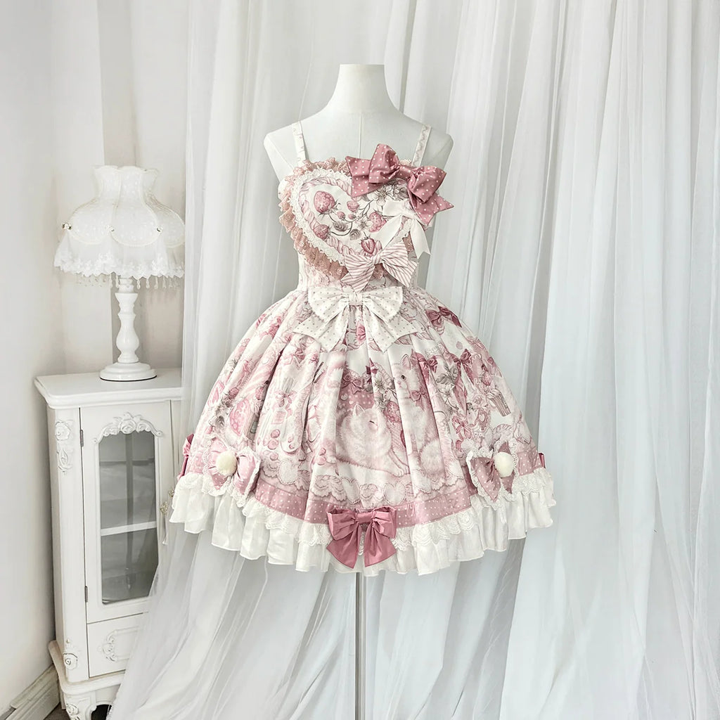Dessert Catlets - Sweet Lolita JSK, Strawberry And Cat Prints - image 3