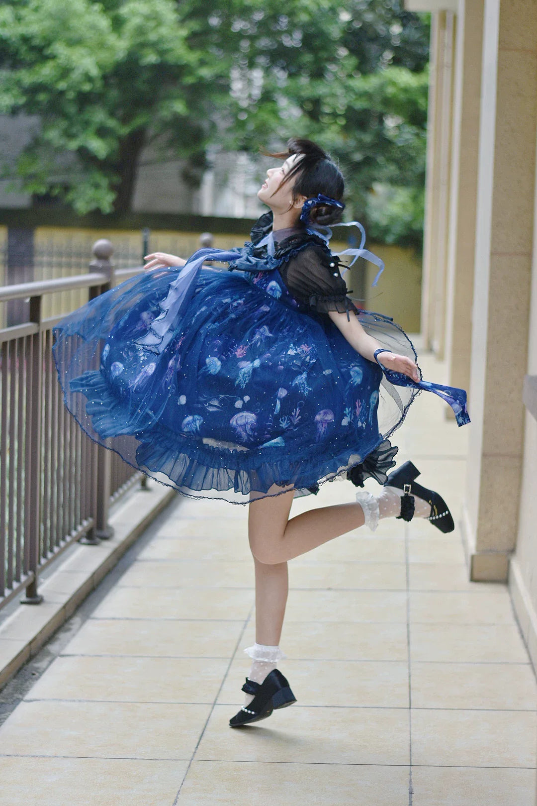 Coral Jellyfish - Sweet Lolita High-waist JSK Dress, Jellyfish & Coral Print and Accessories - image 64