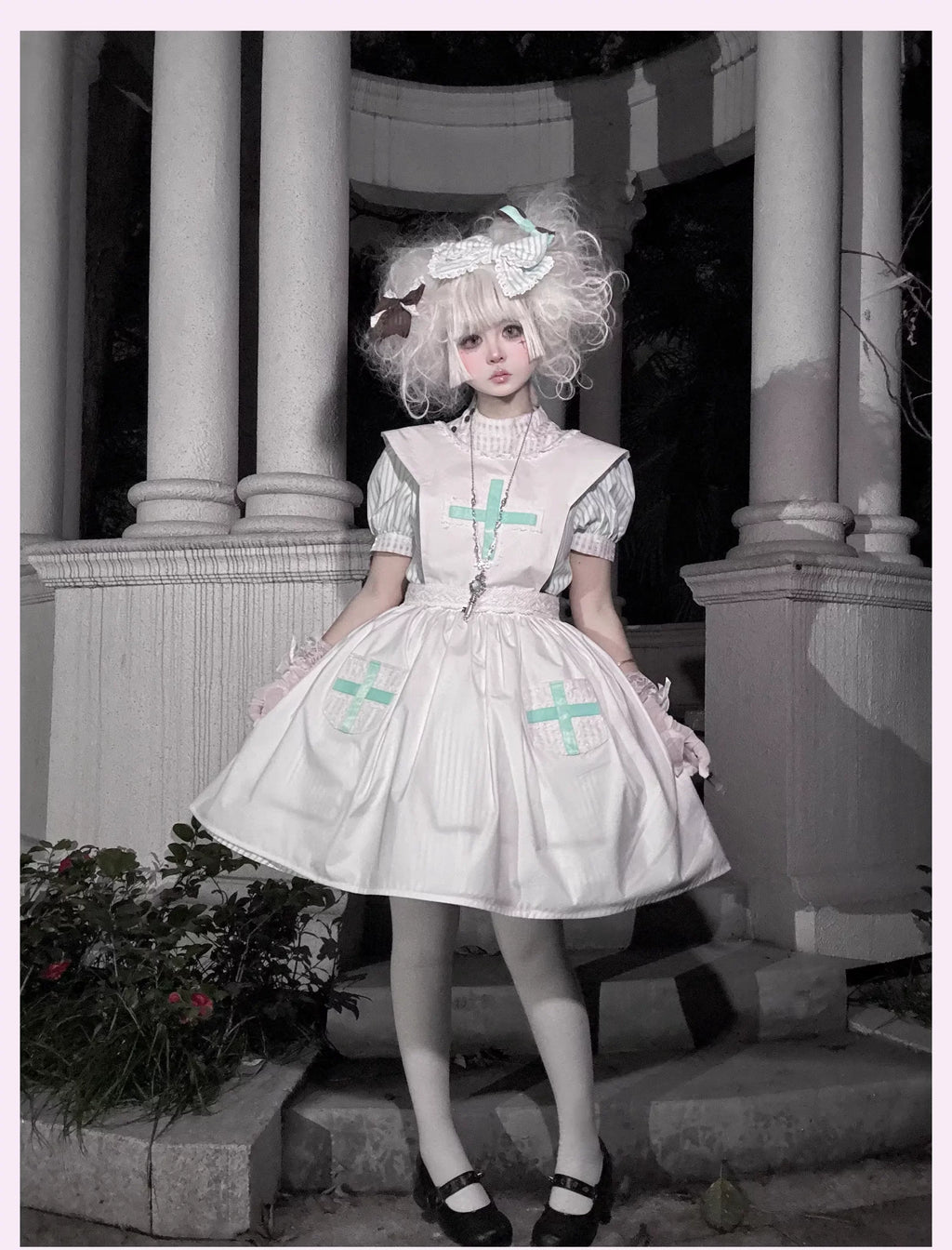 Mint Prescription - Old School Lolita Striped OP Dress, Electrocardiogram Trace and Accessories - image 19
