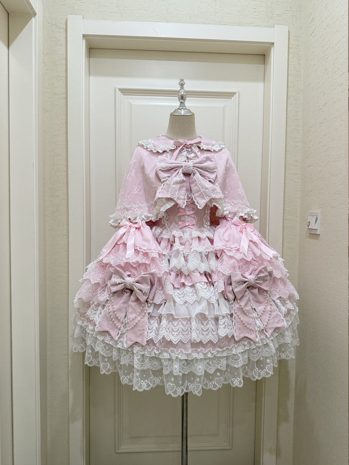 Cross Heart Knot - Sweet Lolita JSK Suit Tiered Ruffles Dress with Lace Blouse - image 18