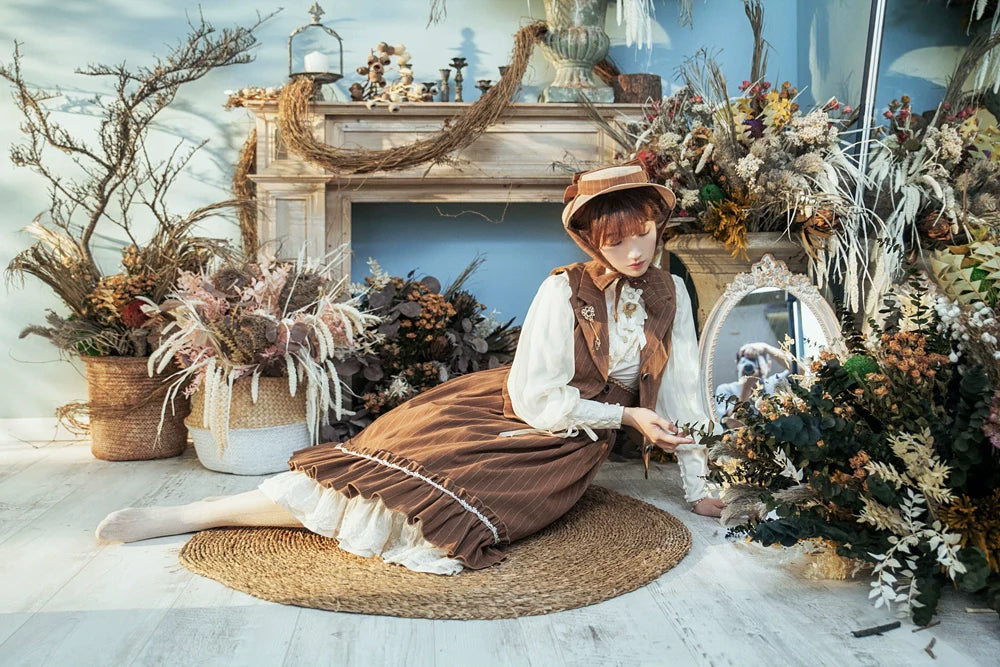 Rose Doll - Elegant Lolita Striped Fishbone Skirt - image 38