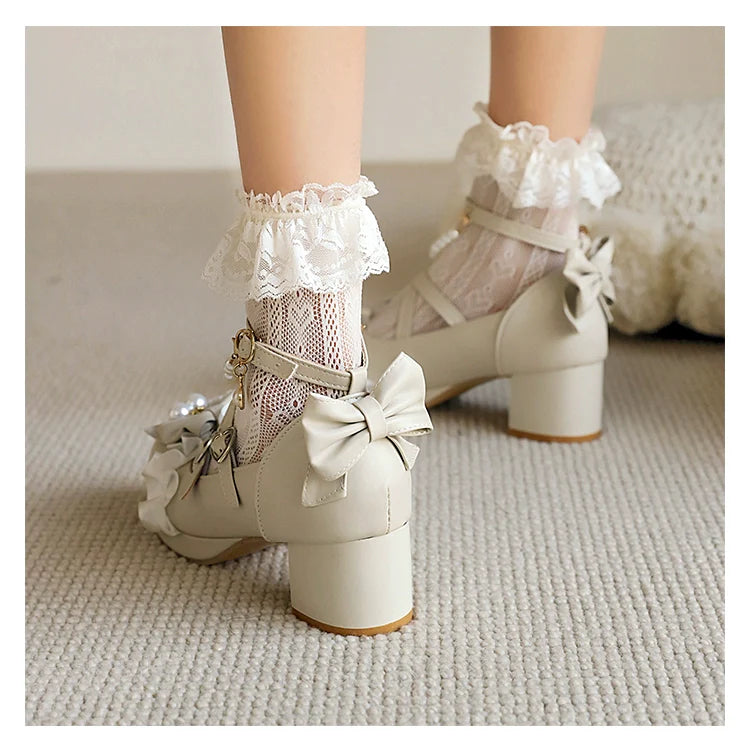 Round Toe Sweet Lolita Shoes, Detachable Pearl Chain - image 6