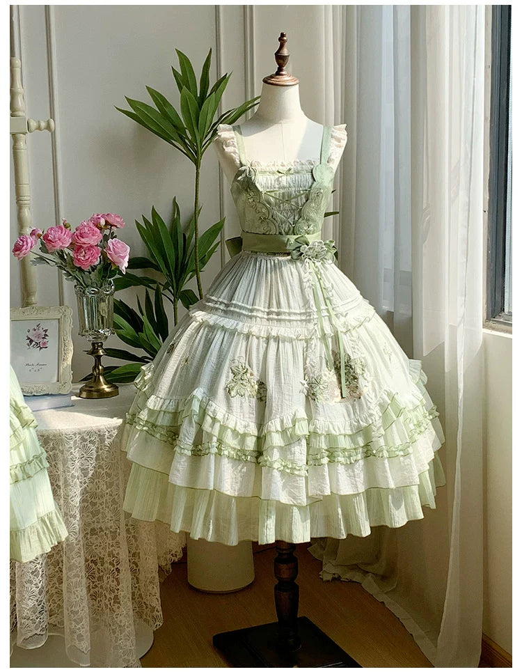 Green Grape - Embroidered Country Lolita OP Dress, Tiered JSK and Accessories - image 25
