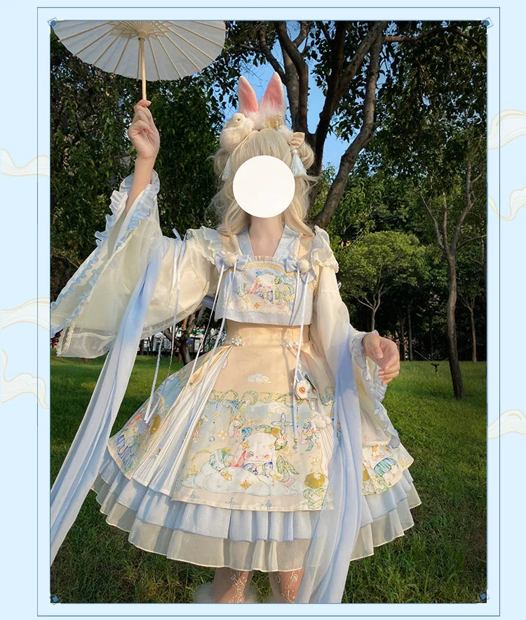 Laurel - Kawaii Han Lolita Jumper Dress Rabbit Print and Accessories - image 15