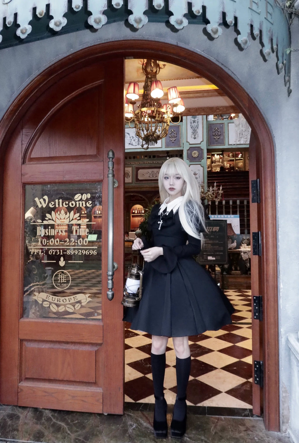 Gothic Lolita OP Dress Nun Style Fishbone Skirt - image 10