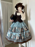 Coffee Bookshelf - Classic Lolita JSK and SK Set, Coffee Cup and Book Print - image 6