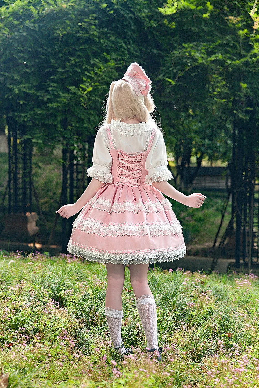 Mirror Doll - Old School Lolita Tiered Hem JSK with Polka Dot Lace and Accessories - image 9
