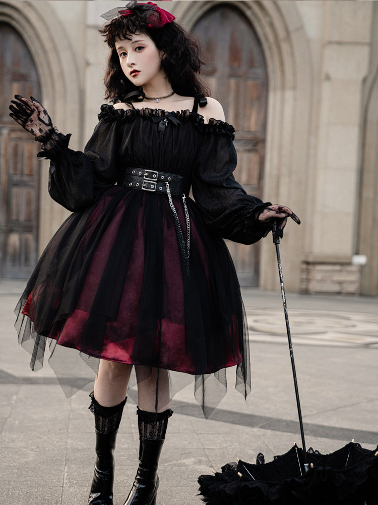 Gothic Lolita High Waist Black Dress - image 2