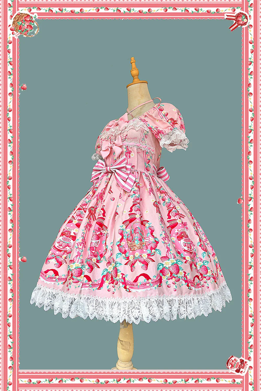Strawberry Chef - Printed Old School Lolita OP and Accessories - image 4