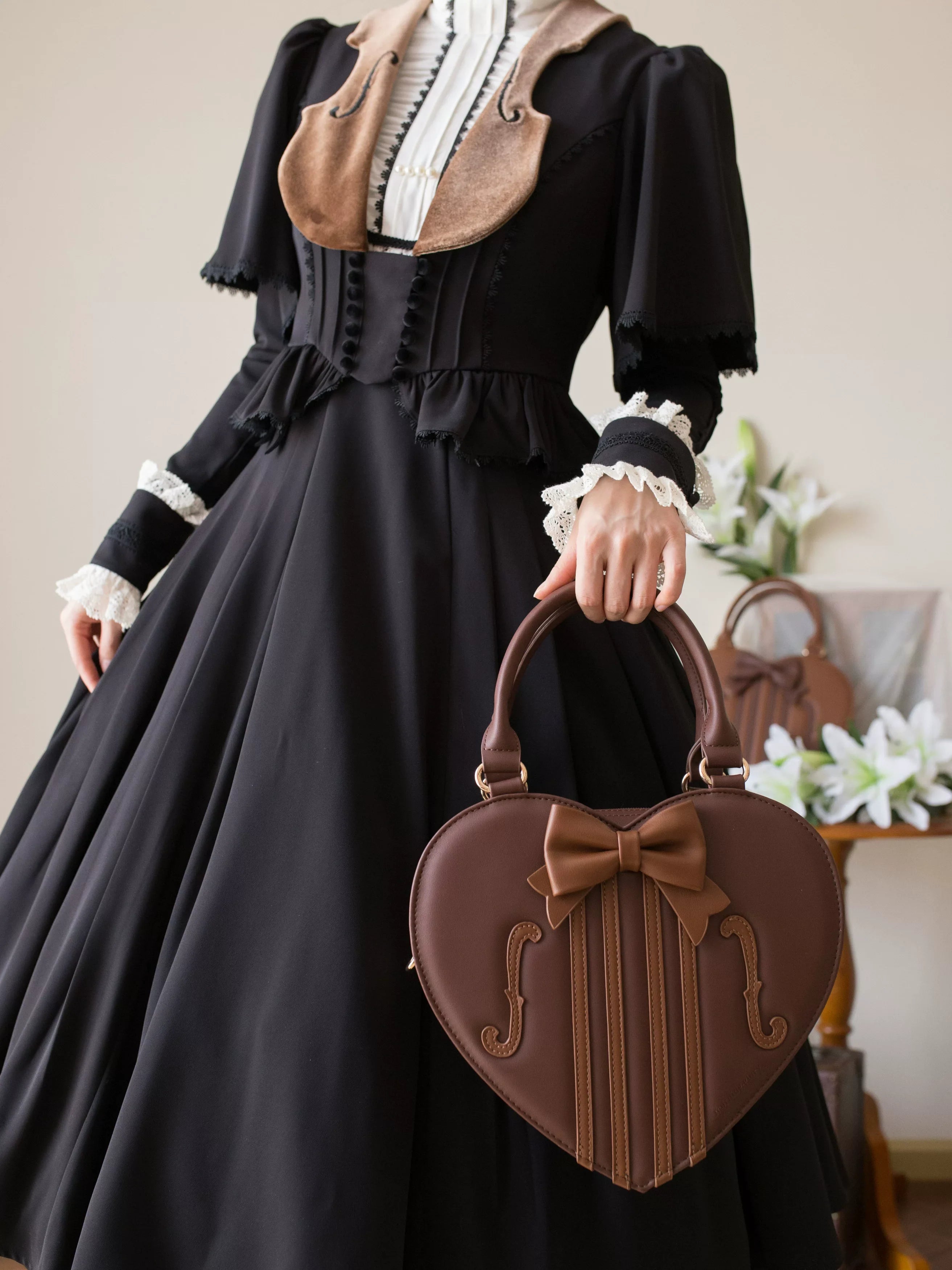 Heart of Violin - PU Classic Lolita Heart Shaped Bag, Violin and Bow Detail - image 12