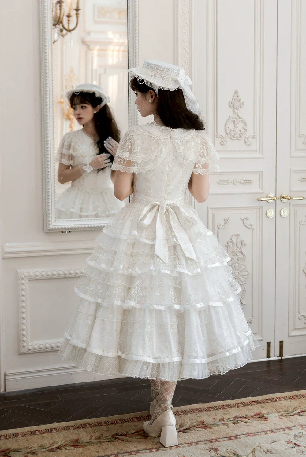 Morning Dew Lily - White Classic Lolita OP Dress, Tiered Skirt - image 2